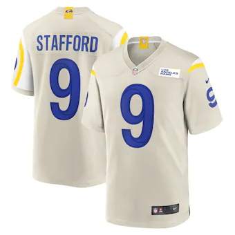 mens nike matthew stafford bone los angeles rams game jerse